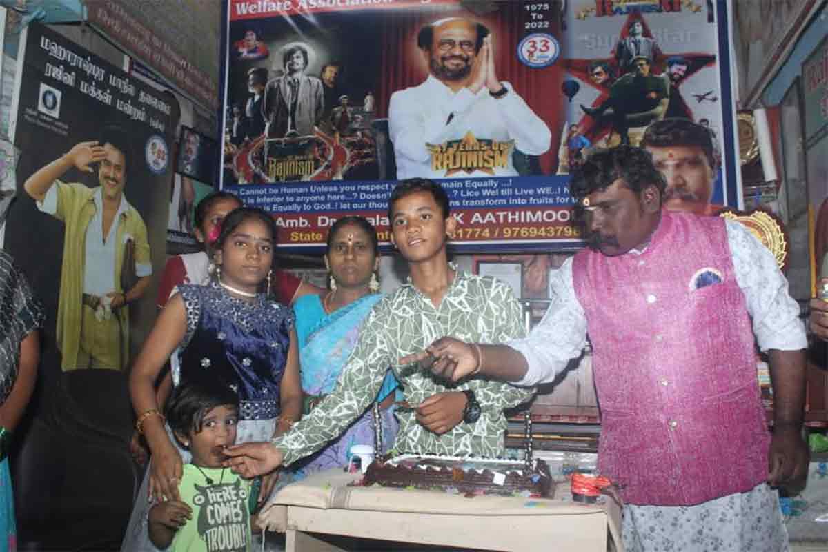 Rajini fan SK.Athimulam doing welfare programs in Mumbai in the name of Rajinism